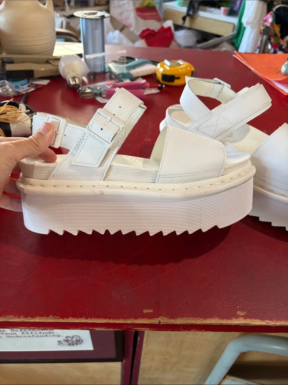 Dr. Martens White Platform Sandals with Chunky Soles
